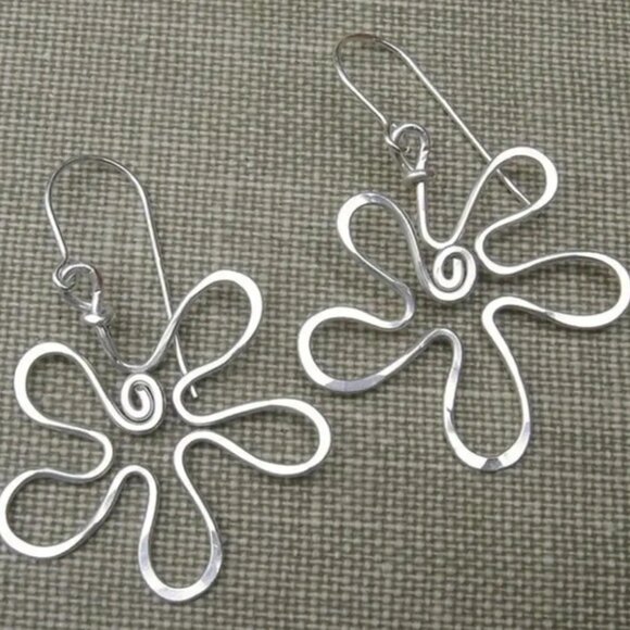 Boho Hippie Style Hollow Flower Drop Earrings - Silver Electro-Plated Alloy - Picture 2 of 3